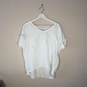 Gerard Darel Women’s Linen off White Short Sleeve V-Neck Top